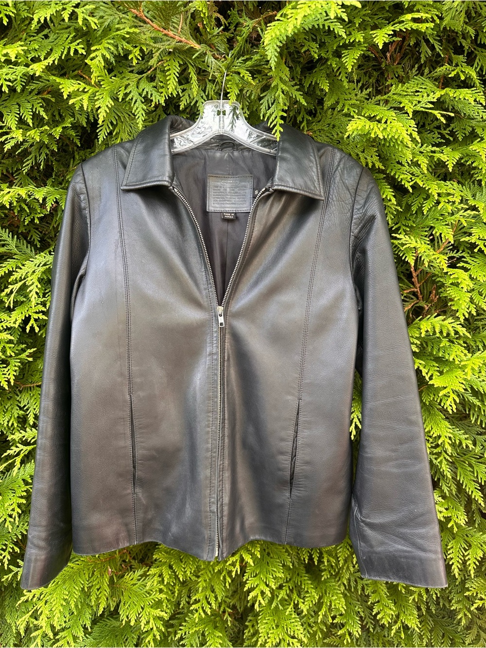 COACH Small Black Leather Zip-Front Women's Jacket